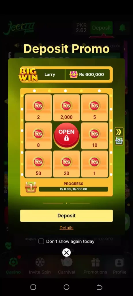 Jeet 777 Deposit Promo Interface Screenshot