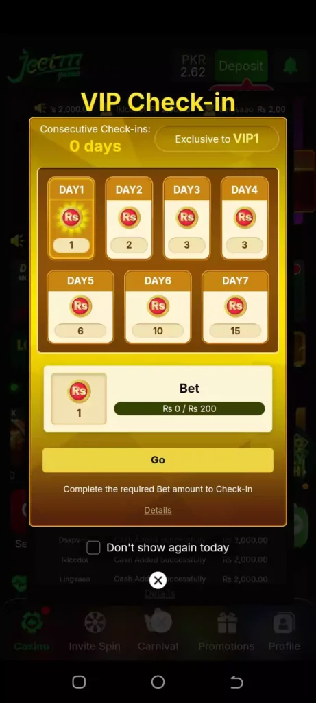Jeet 777 VIP Check-in Interface
