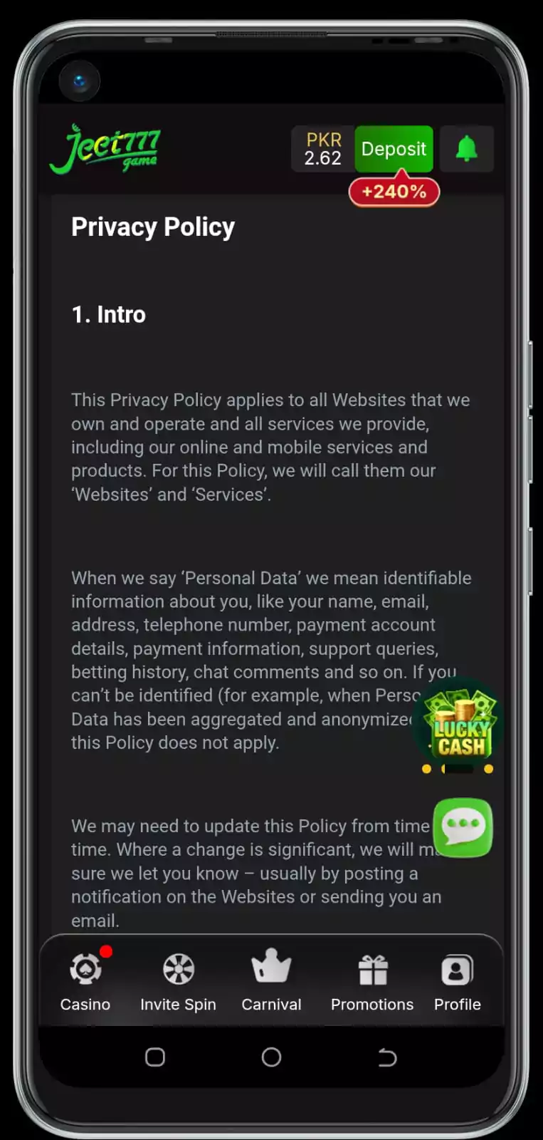 Privacy Policy - Jeet 777